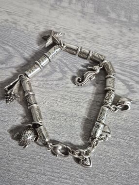 Brighton Link Silver Sea Shells Turtle Seahorse Starfish Tropical Charm Bracelet